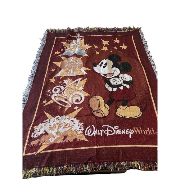 Walt Disney World Tapestry Throw Blanket Afghan Mickey Mouse Theme Parks 58"x44" - Picture 1 of 7
